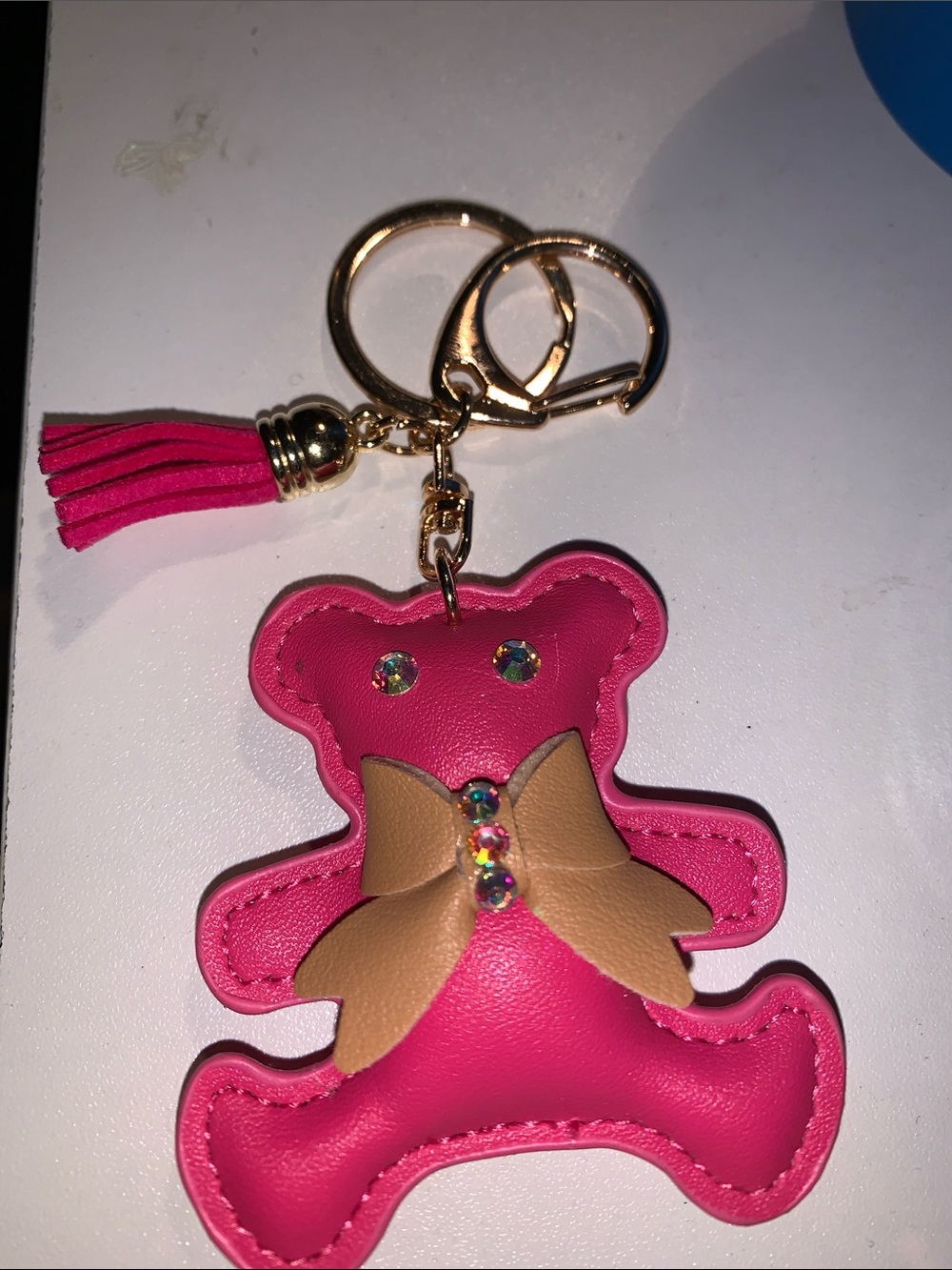 Hot Pink Crystal teddy Bear bag charm keychain
